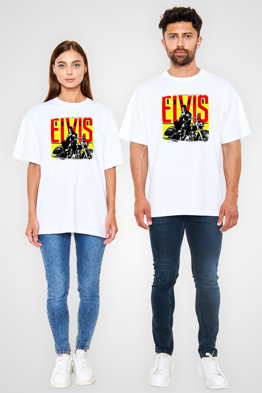 Elvis Presley Baskılı Unisex Beyaz Oversize Tişört