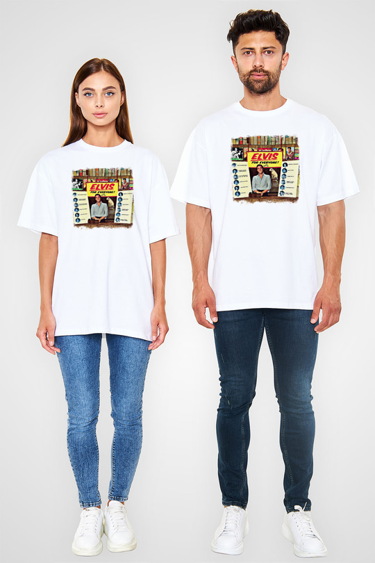 Elvis Presley Baskılı Unisex Beyaz Oversize Tişört