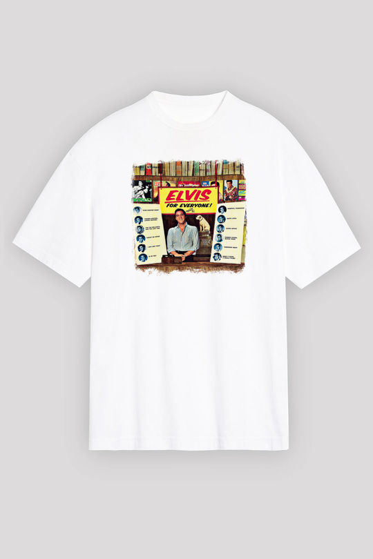 Elvis Presley Baskılı Unisex Beyaz Oversize Tişört