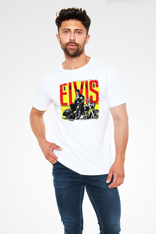 Elvis Presley Baskılı Unisex Beyaz Tişört