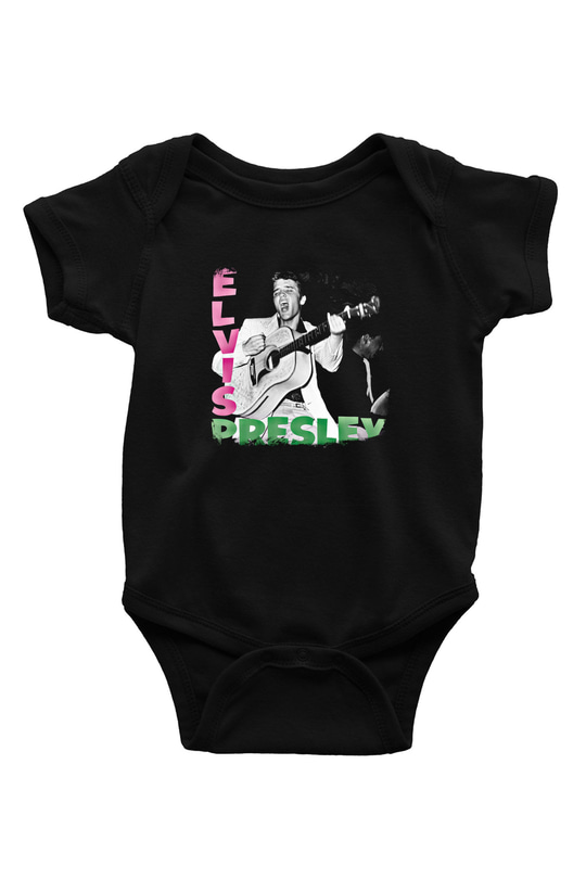 Elvis Presley Baskılı Unisex Siyah Bebek Body - Zıbın