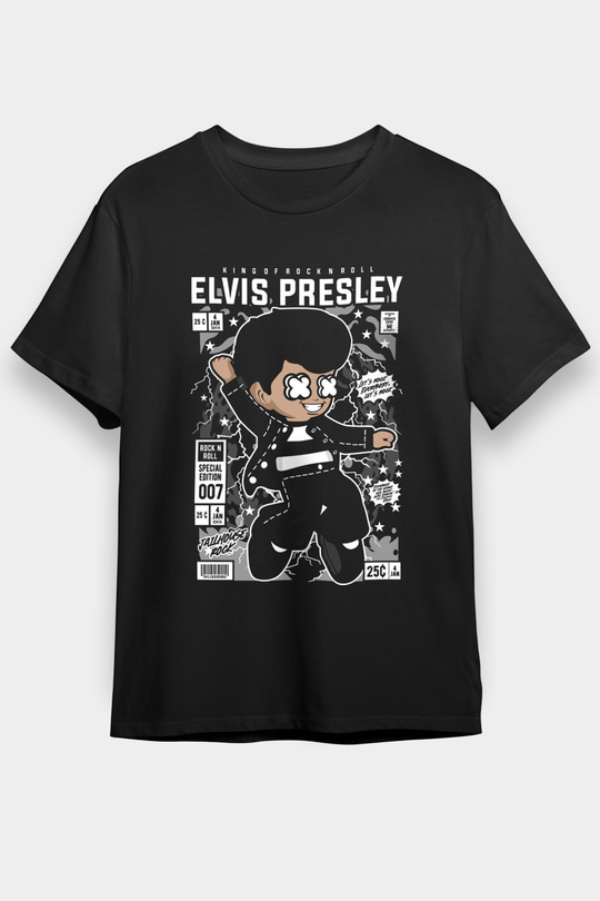 Elvis Presley Baskılı Unisex Siyah Tişört