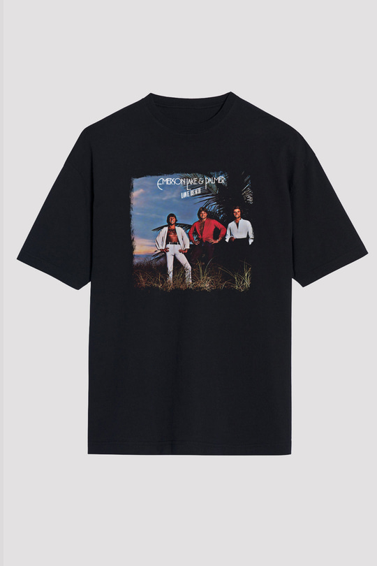 Emerson,Lake and Palmer Baskılı Unisex Siyah Oversize Tişört