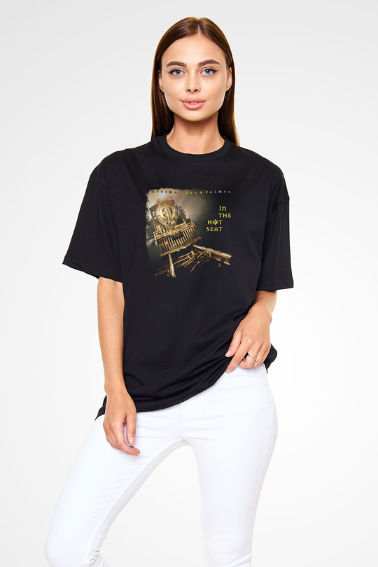 Emerson,Lake and Palmer Baskılı Unisex Siyah Oversize Tişört