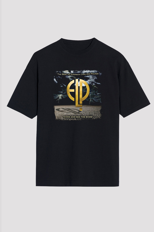 Emerson,Lake and Palmer Baskılı Unisex Siyah Oversize Tişört