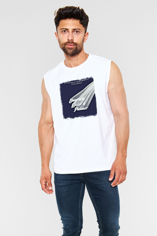 Emerson,Lake and Palmer Baskılı Unisex Beyaz Kolsuz Tişört