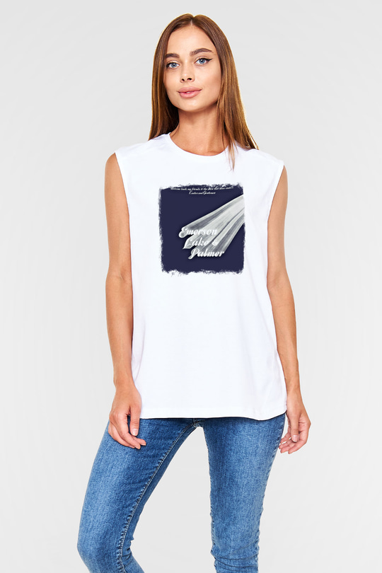 Emerson,Lake and Palmer Baskılı Unisex Beyaz Kolsuz Tişört