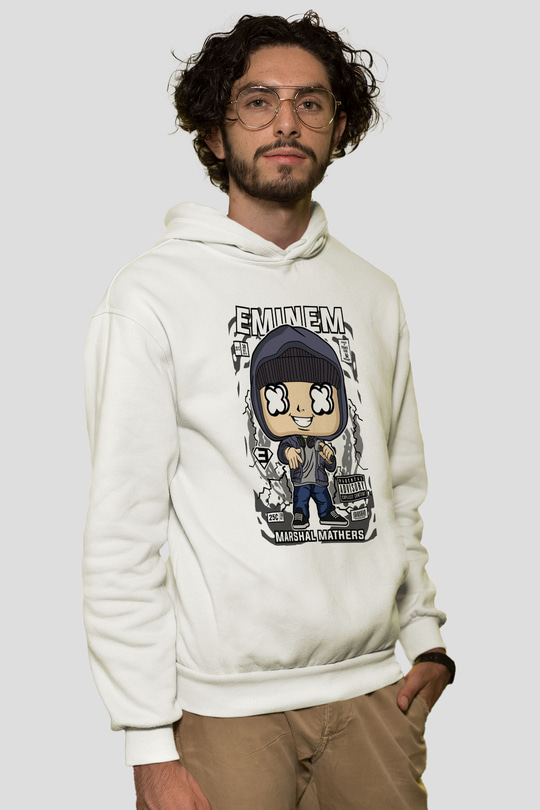 Eminem 8 Mile Baskılı Unisex Beyaz Hoodie