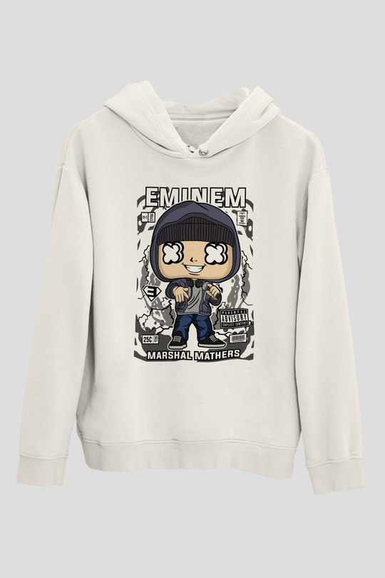 Eminem 8 Mile Baskılı Unisex Beyaz Hoodie