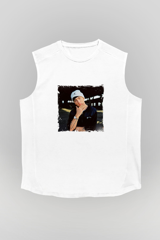 Eminem Baskılı Unisex Beyaz Kolsuz Tişört