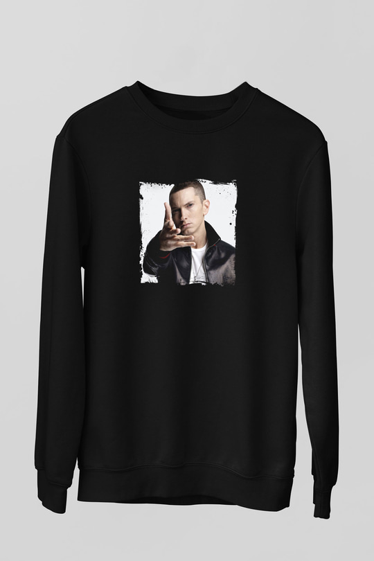 Eminem Baskılı Unisex Siyah Sweatshirt