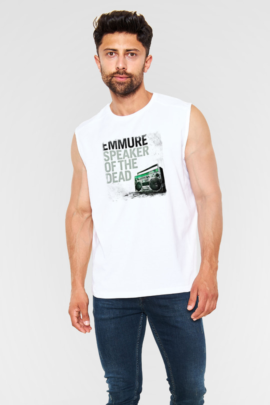 Emmure Baskılı Unisex Beyaz Kolsuz Tişört