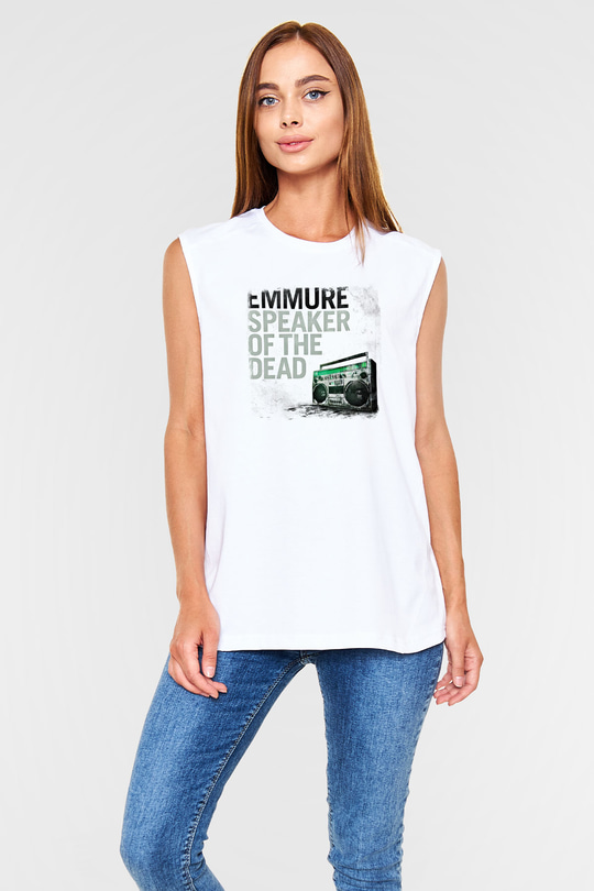 Emmure Baskılı Unisex Beyaz Kolsuz Tişört