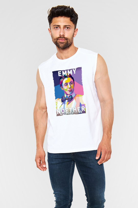 Emmy Noether Baskılı Unisex Kolsuz Beyaz Tişört - Tshirt