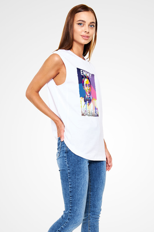 Emmy Noether Baskılı Unisex Kolsuz Beyaz Tişört - Tshirt