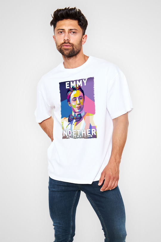 Emmy Noether Baskılı Unisex Oversize Beyaz Tişört - Tshirt