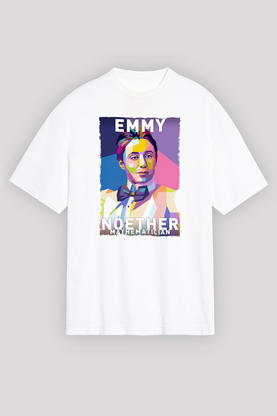 Emmy Noether Baskılı Unisex Oversize Beyaz Tişört - Tshirt