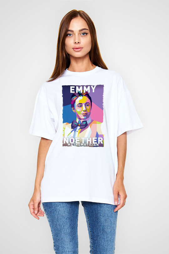 Emmy Noether Baskılı Unisex Oversize Beyaz Tişört - Tshirt