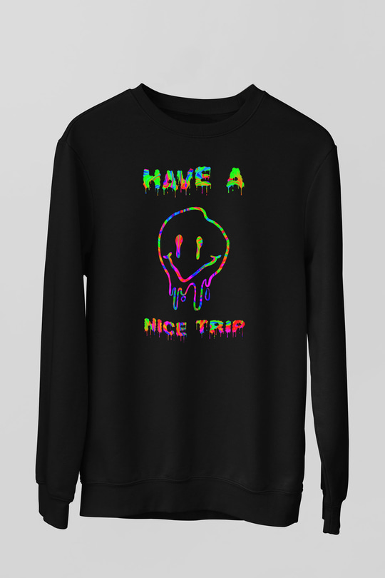 Emoji Baskılı Unisex Siyah  Sweatshirt