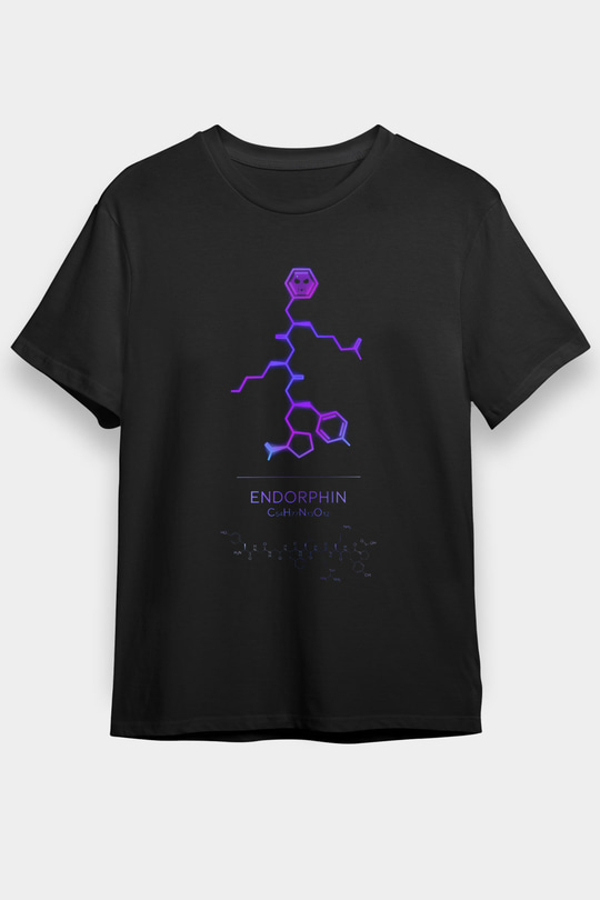 Endorfin Molekülü Baskılı Unisex Siyah Tişört - Tshirt