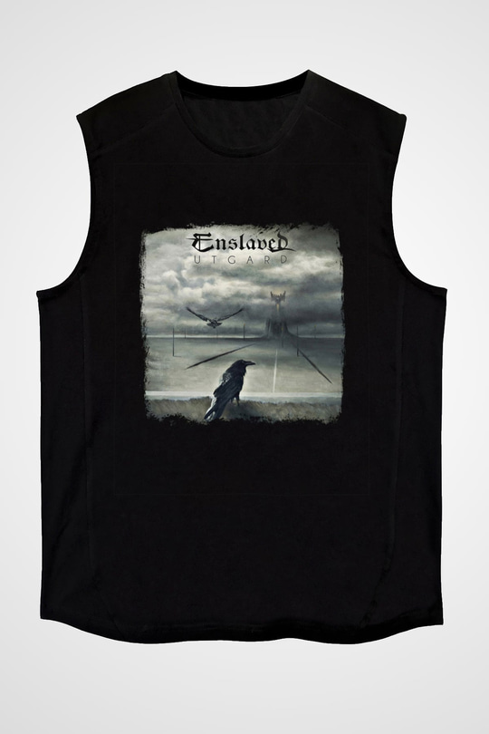 Enslaved Baskılı Unisex Siyah Kolsuz Tişört