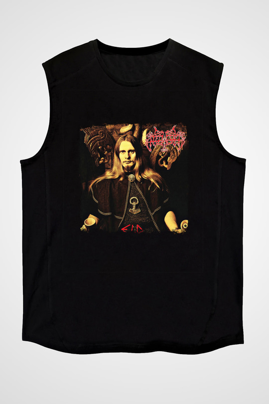 Enslaved Baskılı Unisex Siyah Kolsuz Tişört