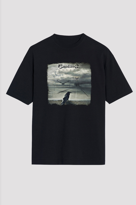 Enslaved Baskılı Unisex Siyah Oversize Tişört