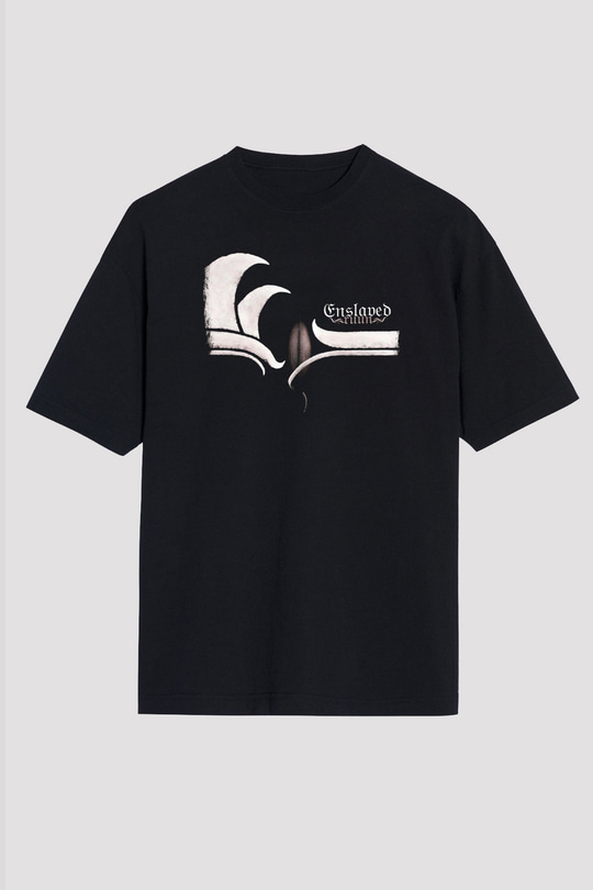 Enslaved Baskılı Unisex Siyah Oversize Tişört