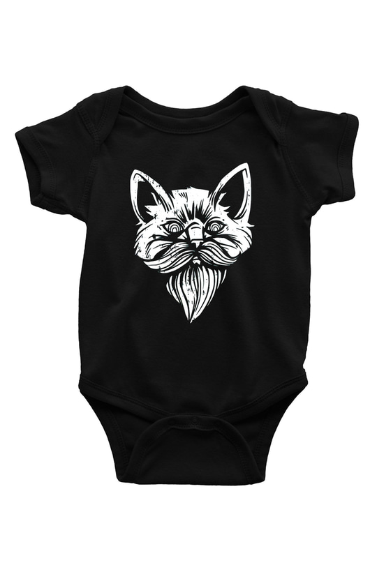 Entellektüel Kedi BaskılıSiyah  Bebek Body - Zıbın