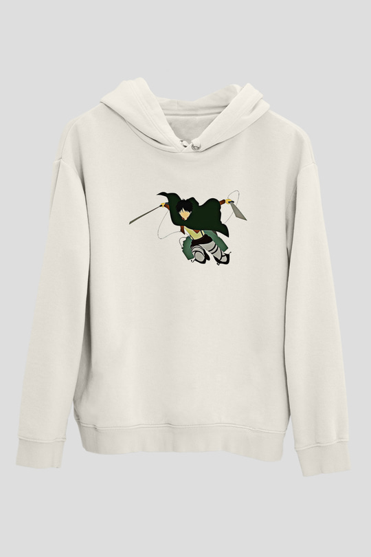 Eren Jaeger Baskılı Beyaz Unisex Hoodie