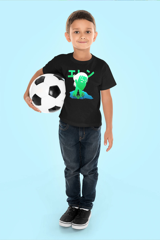 Eren Jaeger Baskılı Unisex Siyah Çocuk Tişört - Tshirt