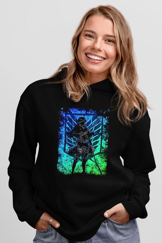Eren Jaeger Baskılı Unisex Siyah Hoodie