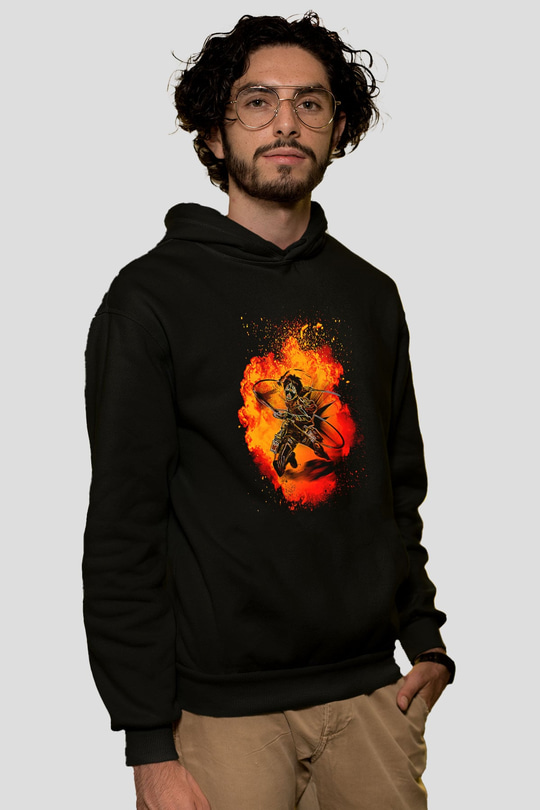 Eren Jaeger Baskılı Unisex Siyah Hoodie