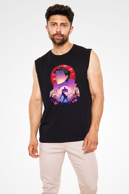 Eren Jaeger Baskılı Unisex Siyah Kolsuz Tişört - Tshirt