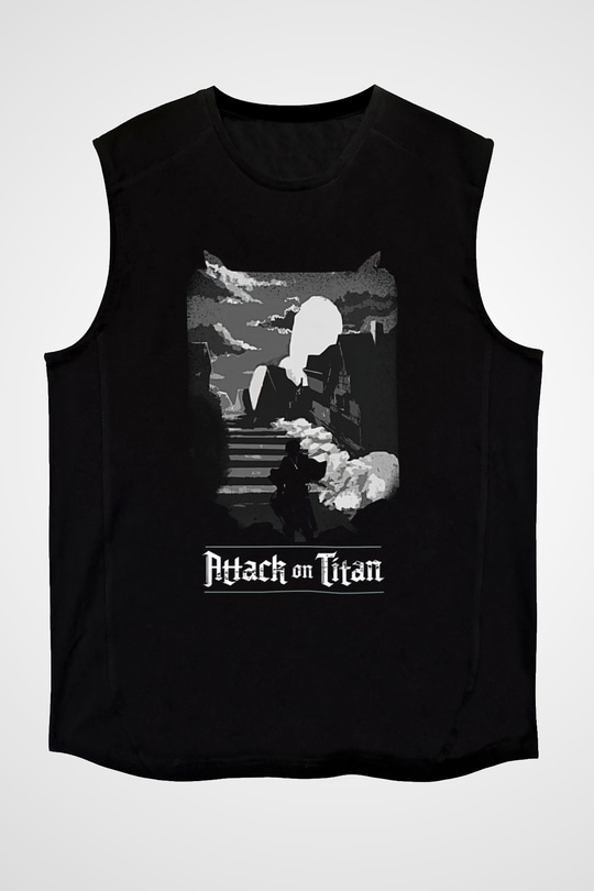 Eren Jaeger Baskılı Unisex Siyah Kolsuz Tişört - Tshirt