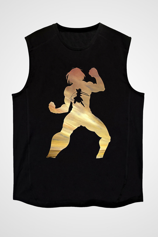 Eren Jaeger Baskılı Unisex Siyah Kolsuz Tişört - Tshirt