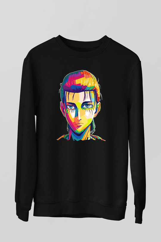 Eren Jaeger Baskılı Unisex Siyah Sweatshirt