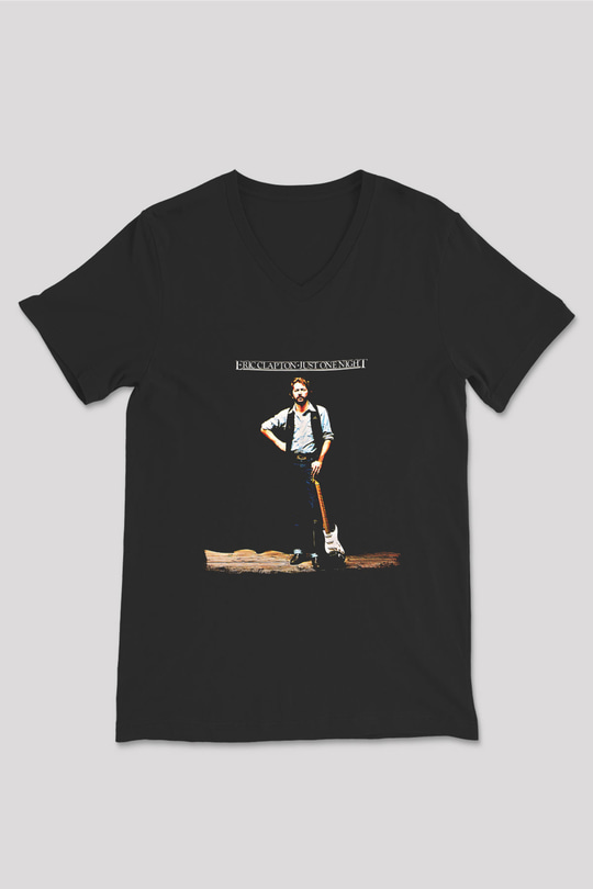 Eric Clapton Baskılı Unisex Siyah V Yaka Tişört