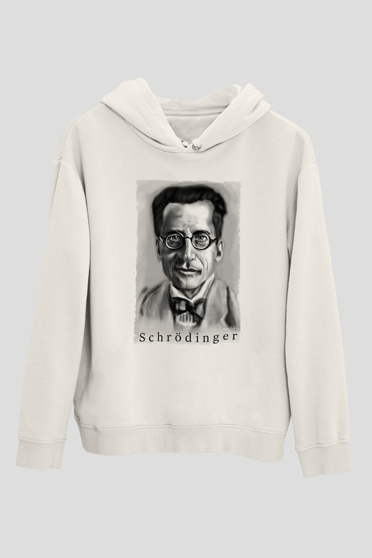 Erwin Schrödinger Baskılı Unisex Ekru Hoodie