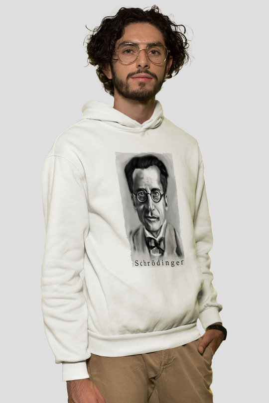 Erwin Schrödinger Baskılı Unisex Ekru Hoodie