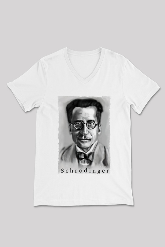Erwin Schrödinger Baskılı Unisex V Yaka Beyaz Tişört - Tshirt