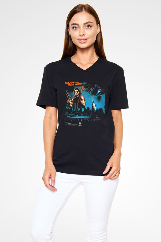 Escape from New York Siyah Unisex  V Yaka Tişört