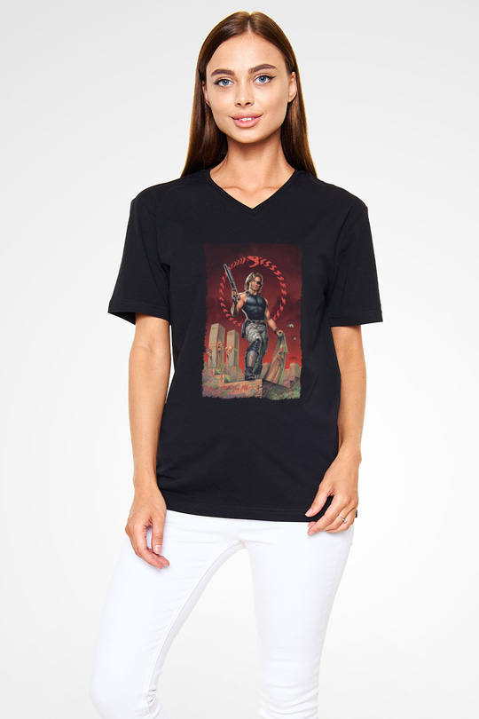 Escape from New York Siyah Unisex  V Yaka Tişört