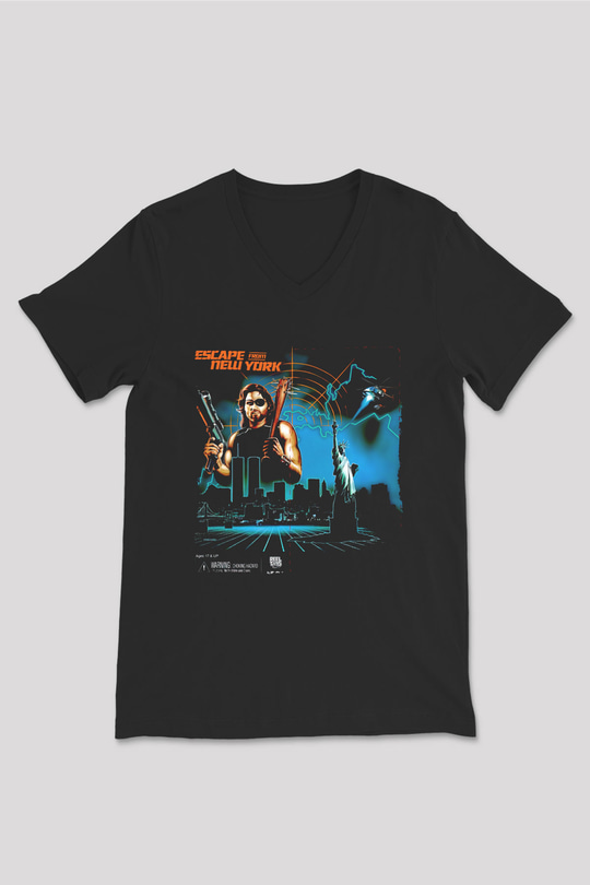 Escape from New York Siyah Unisex  V Yaka Tişört