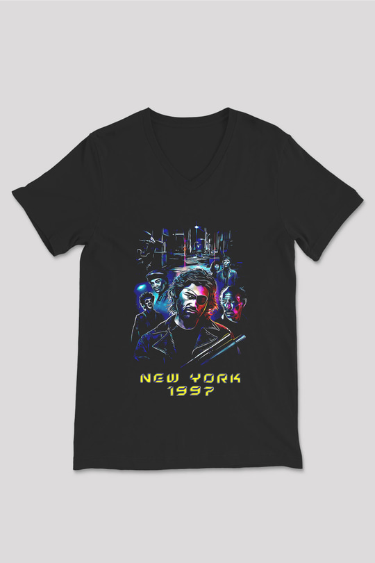 Escape from New York Siyah Unisex  V Yaka Tişört