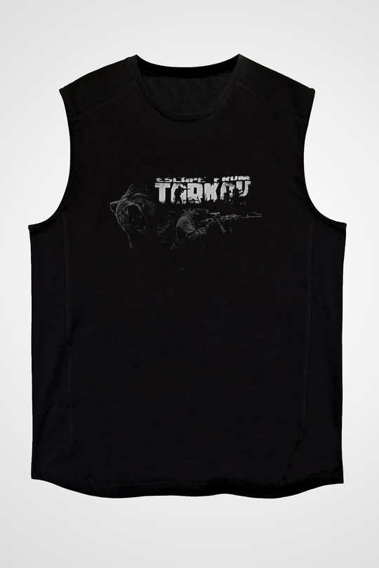 Escape From Tarkov Baskılı Unisex Siyah Kolsuz Tişört - Tshirt