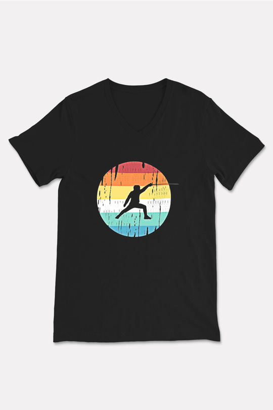 Eskrim - Fencing Baskılı Unisex Siyah V Yaka Tişört