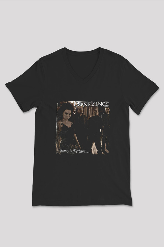 Evanescence Baskılı Unisex Siyah V Yaka Tişört
