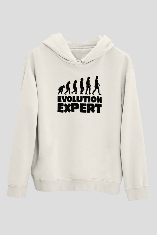 Evrim Biyoloji Baskılı Unisex Ekru Hoodie