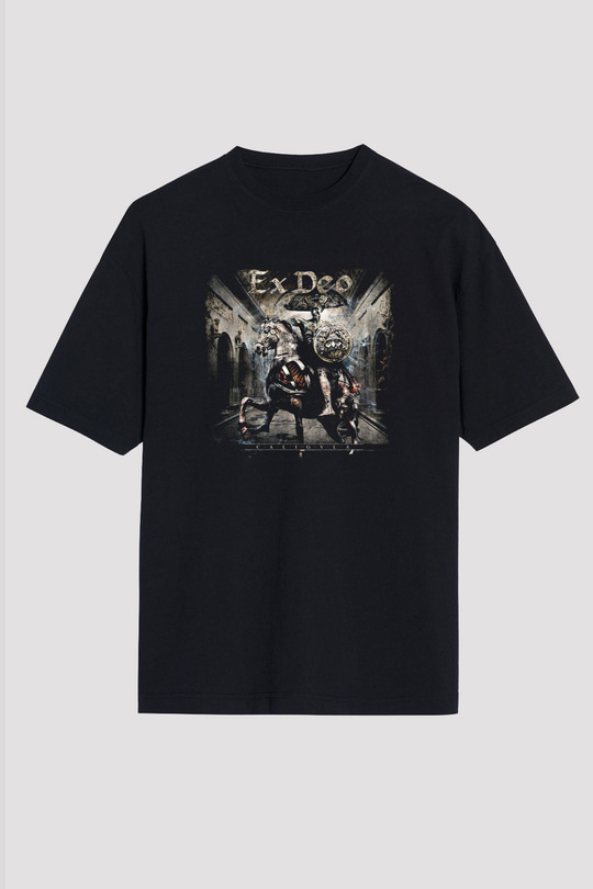 Ex Deo Baskılı Unisex Siyah Oversize Tişört